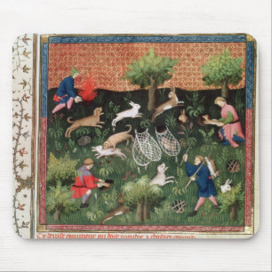 Ms Fr 616 fol.92 Hunting hares, from the Livre de Mouse Pad