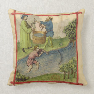 Ms Lat 9333 f.82 Fishing for Eels, from 'Tacuinum Cushion