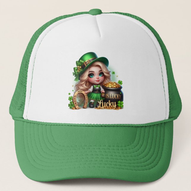 Ms. Lucky St Patrick's Day Leprechaun Trucker Hat (Front)