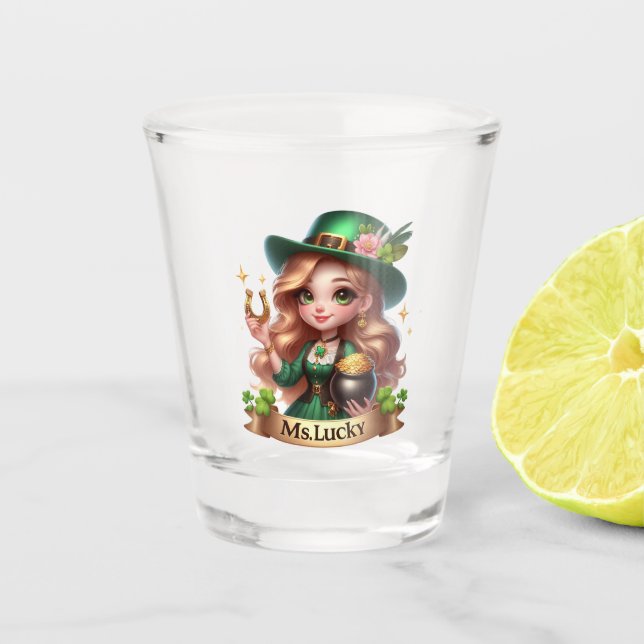 Ms. Lucky St Patrick's Day Shot Glass (Front)