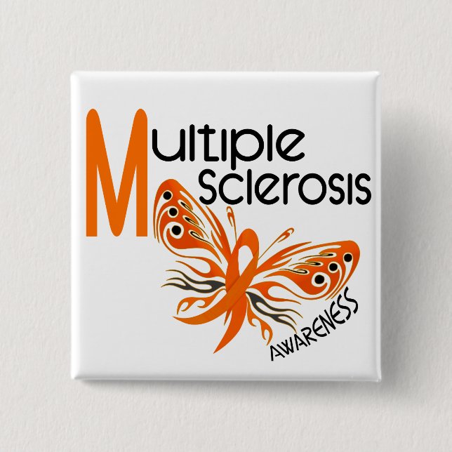 MS Multiple Sclerosis BUTTERFLY 3.1 15 Cm Square Badge (Front)