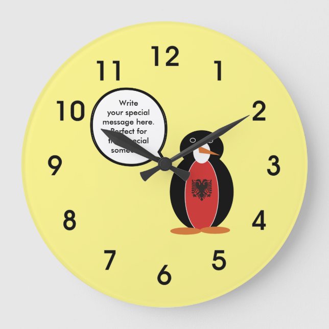 Ms Penguin Albanian Flag Talks Large Clock (Front)
