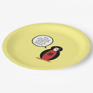 Ms Penguin Albanian Flag Talks Paper Plate