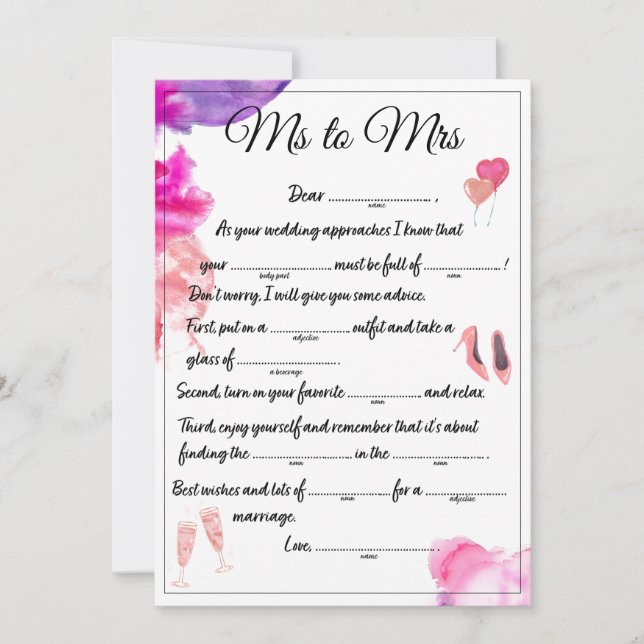 Ms to Mrs Libs white Announcement (Front)