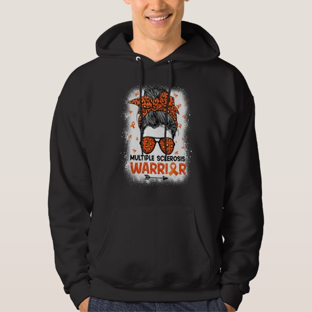 Ms Warrior Messy Bun Leopard  Multiple Sclerosis A Hoodie (Front)