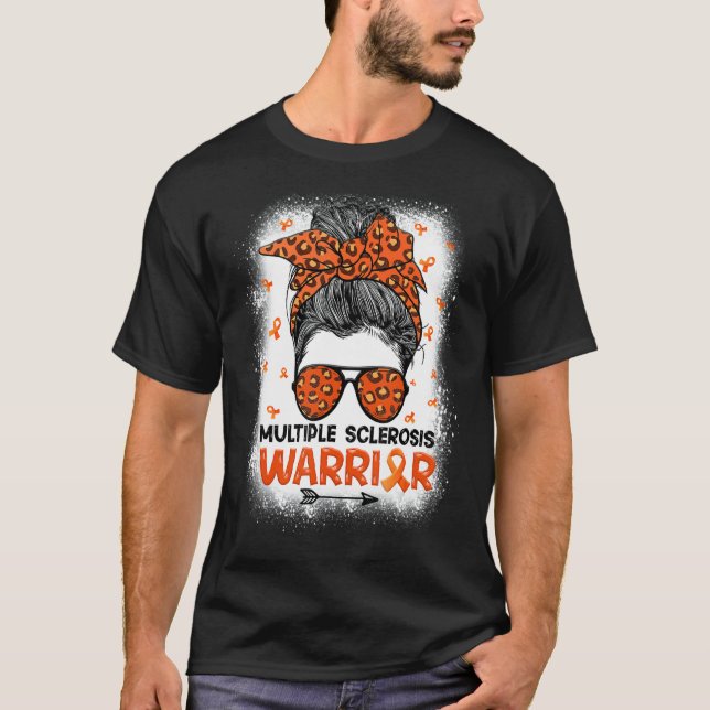 Ms Warrior Messy Bun Leopard  Multiple Sclerosis A T-Shirt (Front)