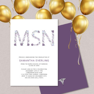 MSN graduation celebration, floral nurse purple Invitation