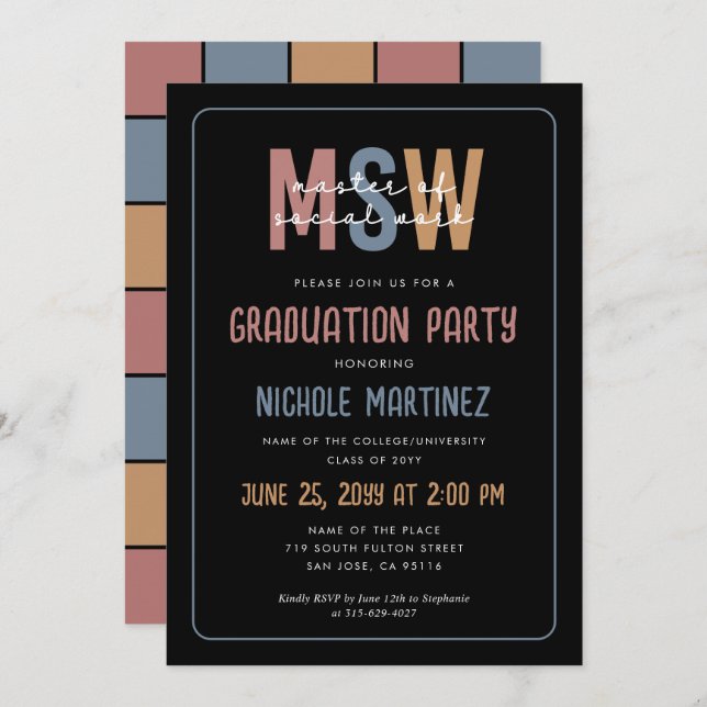 MSW Master of Social Work Graduation Invitation (Front/Back)