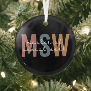MSW Master of Social Work Retro Graduation Glass Tree Decoration