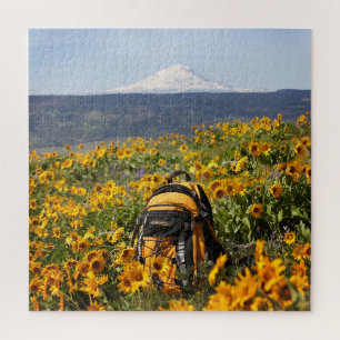 Mt Adams Yellow Backpack Balsamroot 20x20 Jigsaw Puzzle