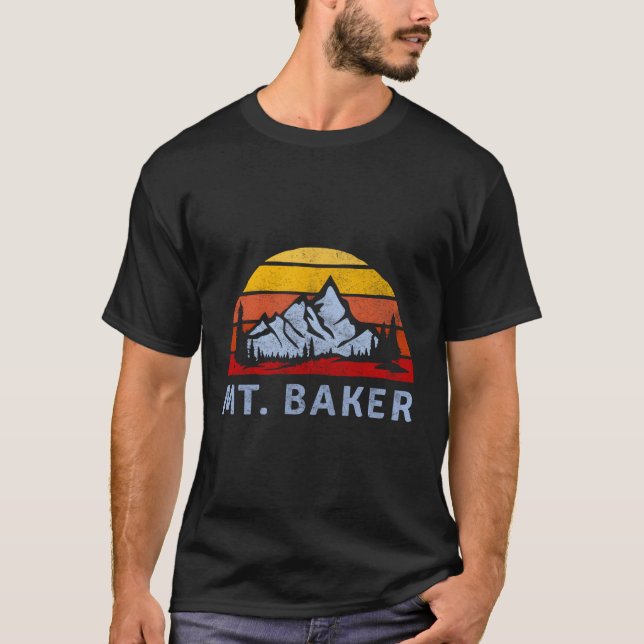 Mt Baker Retro Mountain Sunset Design T-Shirt (Front)