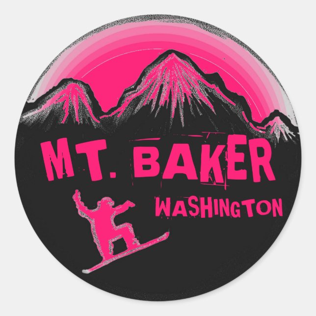 Mt. Baker Washington pink snowboard stickers (Front)