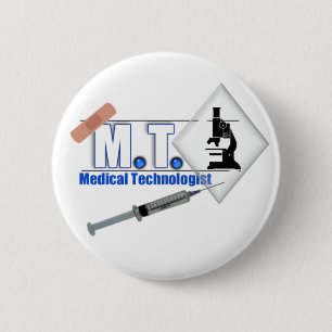 MT BLUE W/ MICROSCOPE - MEDICAL TECHNOLOGIST LAB 6 CM ROUND BADGE
