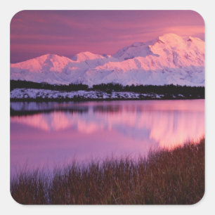 Mt. Denali at sunset from Reflection Pond Square Sticker