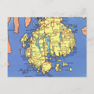 Mt Desert Island Vintage Map Postcard