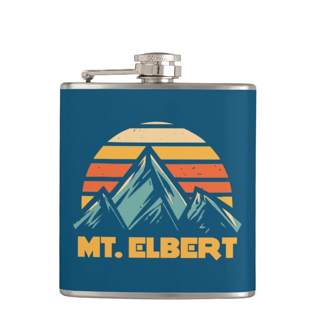 Mt. Elbert Colorado Retro Turquoise Hip Flask (Front)