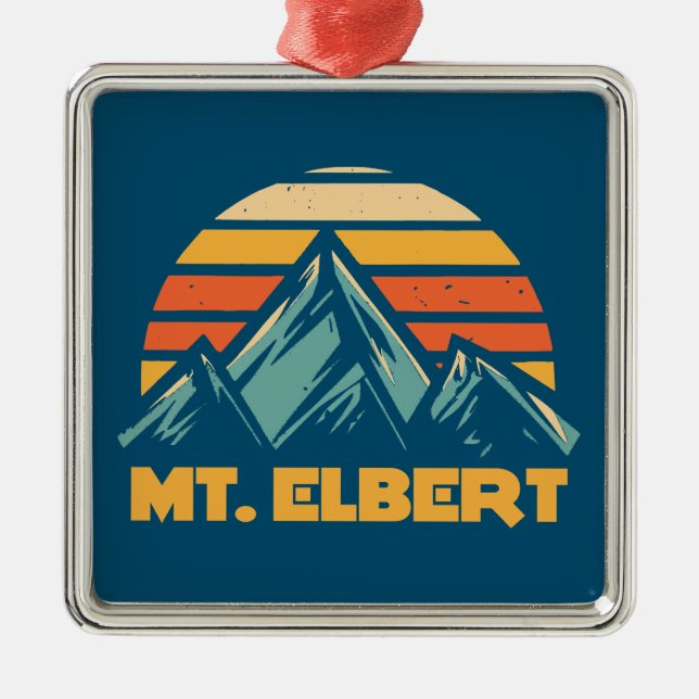 Mt. Elbert Colorado Retro Turquoise Metal Ornament (Front)