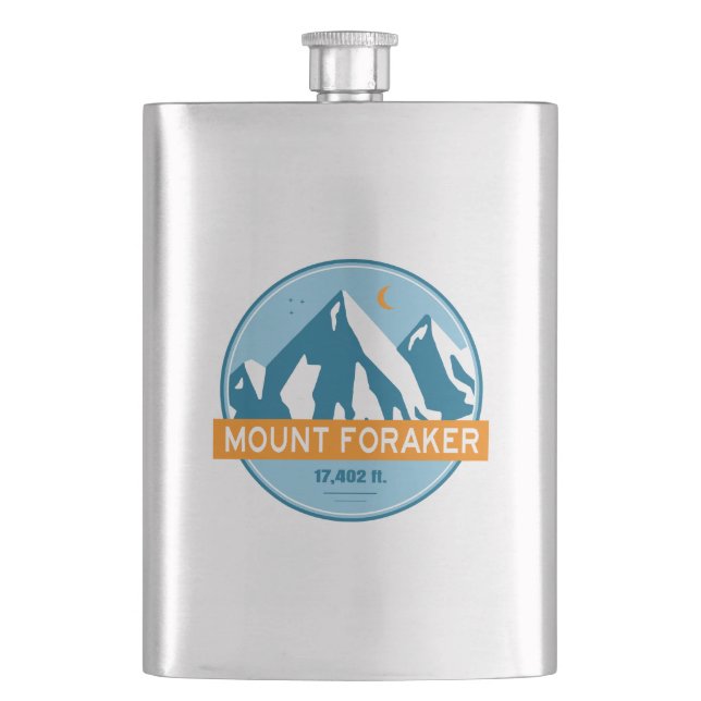 Mt. Foraker Alaska Stars Moon Hip Flask (Front)