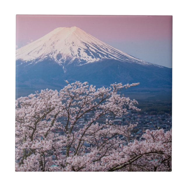 Mt Fuji and Cherry Blossoms Ceramic Tile (Front)