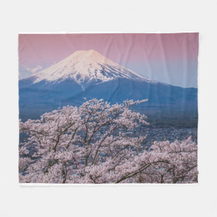 Mt Fuji and Cherry Blossoms Fleece Blanket