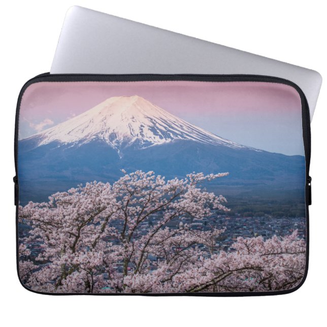 Mt Fuji and Cherry Blossoms Laptop Sleeve (Front)