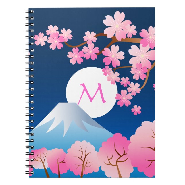 Mt Fuji Cherry Blossoms Spring Japan Night Sakura Notebook (Front)