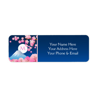 Mt Fuji Cherry Blossoms Spring Japan Night Sakura Return Address Label