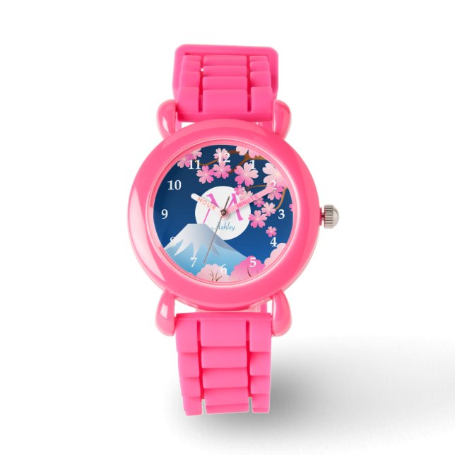 Mt Fuji Cherry Blossoms Spring Japan Night Sakura Watch (Front)