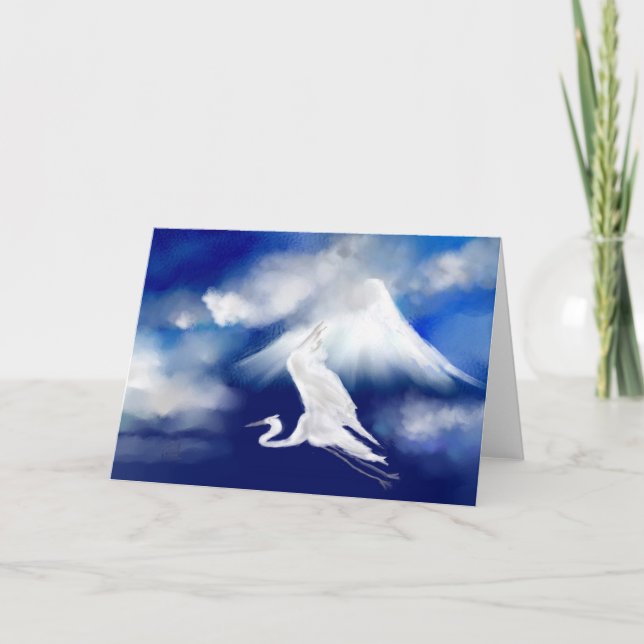Mt. Fuji & Flying Egret Greeting Card (Front)