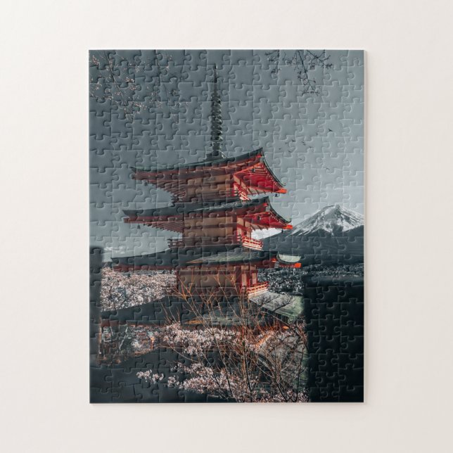 Mt. Fuji Japan Pagoda Cherry Blossoms Jigsaw Puzzle (Vertical)