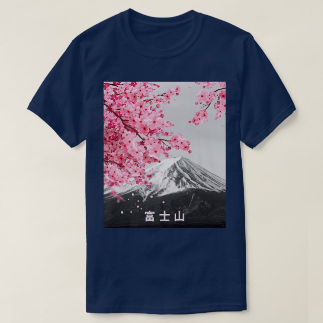Mt Fuji & Sakura Japanese Cherry Blossom Flowers & T-Shirt (Design Front)
