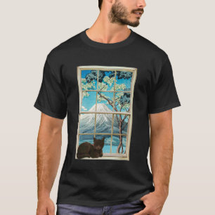 Mt. Fuji View Sleeping Cat Vintage Japanese Window T-Shirt