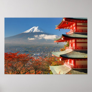 Mt. Fuji viewed from behind Chureito Pagoda Poster