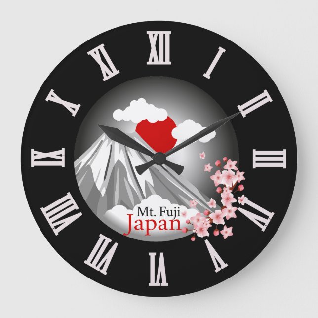 Mt. Fuji with Cherry Blossom Abstract Landscape  Large Clock (Front)