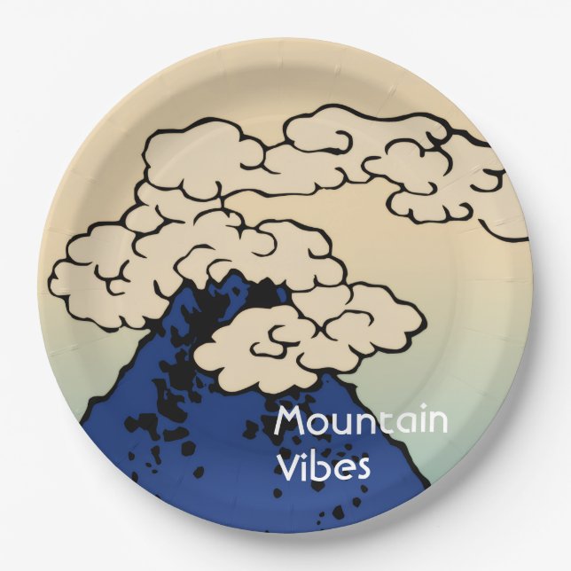 Mt. Fuji with Clouds Add Your Name Paper Plate (Front)