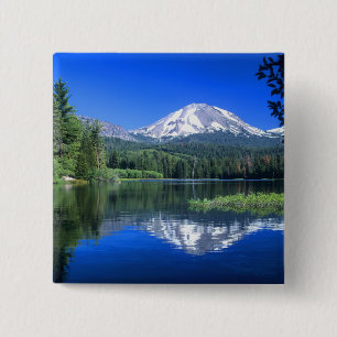 Mt. Lassen rises above Manzanita Lake 15 Cm Square Badge
