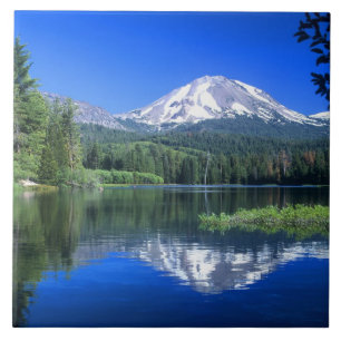 Mt. Lassen rises above Manzanita Lake Ceramic Tile