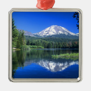 Mt. Lassen rises above Manzanita Lake Metal Ornament