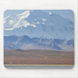 Mt. McKinley towers behind a camper and his tent Mouse Pad