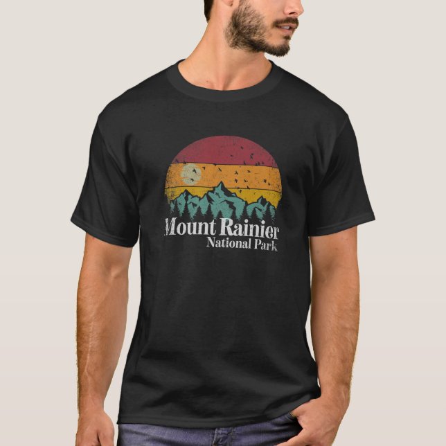 Mt. Mount Rainer National Park Mountains Retro Hik T-Shirt (Front)