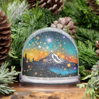 Mt. Rainier and Fireflies at Sunrise Snowglobe