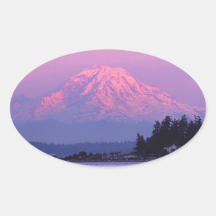 Mt. Rainier at Sunset, Washington State. Oval Sticker