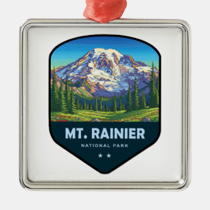 Mt. Rainier National Park Shield Metal Ornament