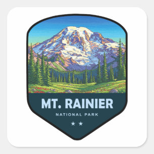 Mt. Rainier National Park Shield Square Sticker