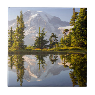 Mt. Rainier reflected in a tarn near Plummer Peak Ceramic Tile