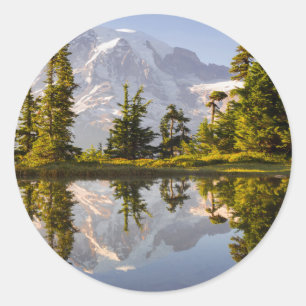Mt. Rainier reflected in a tarn near Plummer Peak Classic Round Sticker