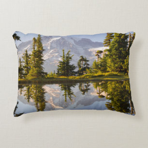 Mt. Rainier reflected in a tarn near Plummer Peak Decorative Cushion