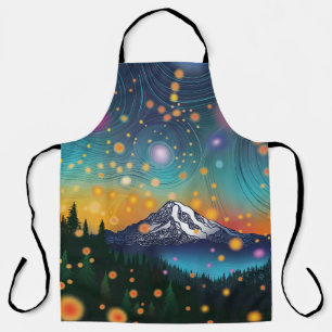 Mt. Rainier w Evening Starry Sky and Fireflies Apron
