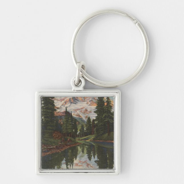 Mt. Rainier, WA - Mirror Lake with Mt. Reflectio Key Ring (Front)