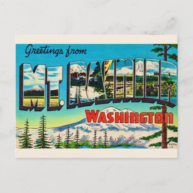 Mt Rainier Washington Retro Postcard (Front)
